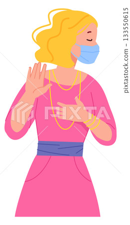 Stop infection spread. Epidemic social distancing character 133550615