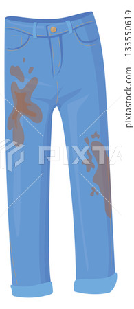 Jeans with dirty stains. Spill wash cartoon icon Jeans with dirty stains. Spill wash cartoon icon 133550619