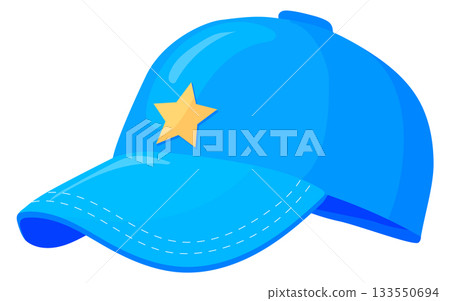 Denim sport cap. Blue textile hat icon 133550694