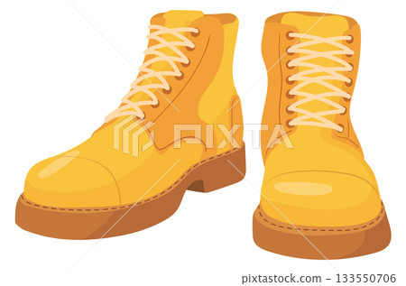 Yellow leather boots pair. Autumn footwear icon 133550706