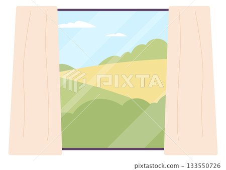 Summer day in window frame. Nature green exterior Summer day in window frame. Nature green exterior 133550726