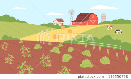 Countryside landscape. Growing farm crops in rural background Countryside landscape. Growing farm crops in rural background 133550738