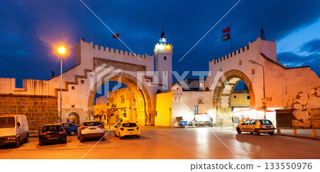 Bab El Khadra in night light. Entrance to Medina. Tunis Bab El Khadra in night light. Entrance to Medina. Tunis 133550976