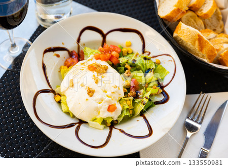 Burrata cheese with fresh vegetable salad Burrata cheese with fresh vegetable salad 133550981