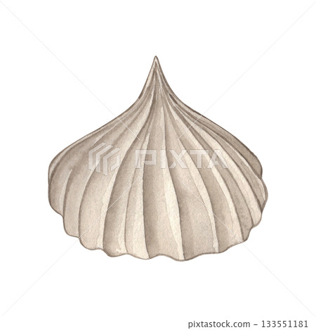 Watercolor illustration of a beige meringue cookie. Hand-painted sweet dessert with soft swirled texture, isolated on white. Perfect for bakery branding, confectionery design, pastry packaging Watercolor illustration of a beige meringue cookie. Hand-painted sweet dessert with soft swirled texture, isolated on white. Perfect for bakery branding, confectionery design, pastry packaging 133551181