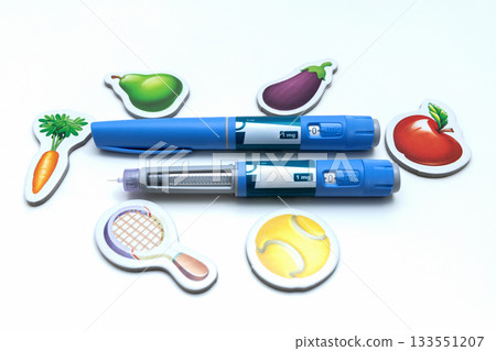 Ozimpic diabetes care with nutrition and active lifestyle symbols Ozimpic diabetes care with nutrition and active lifestyle symbols 133551207