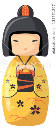 Geisha doll cartoon icon. Kokeshi wooden toy Geisha doll cartoon icon. Kokeshi wooden toy 133551297