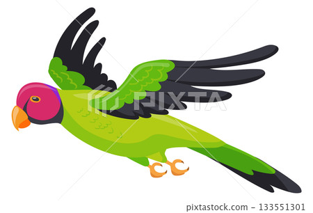 Exotic bird flight. Winged parrot color icon 133551301