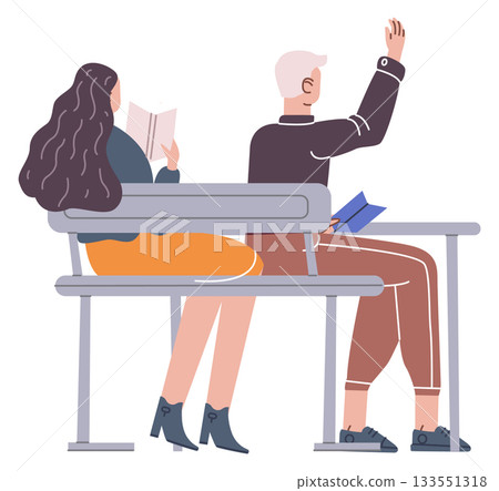 University students. Learning color character back view 133551318