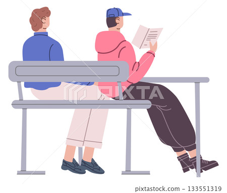 Students read book in a class. Studying young men 133551319