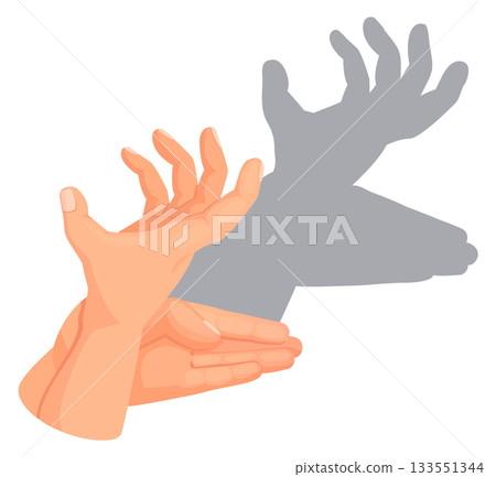 Hands show moose shadow silhouette. Animal play 133551344