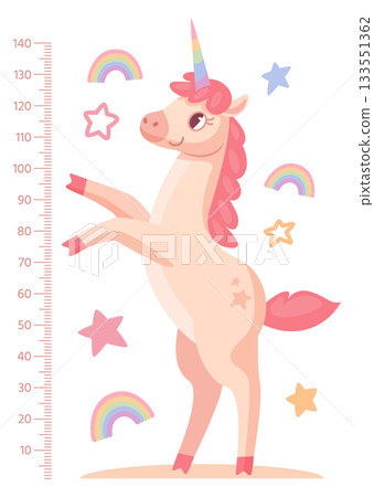 Unicorn height ruler. Kid growth cartoon meter 133551362