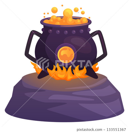 Boiling cauldron cartoon icon. Witch spell pot 133551367
