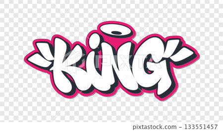 King in graffiti style text with halo on transparent background design. 133551457