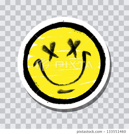 Graffiti emoticon. Smiling face painted spray paint on transparent background sticker. Vector illustration 133551460