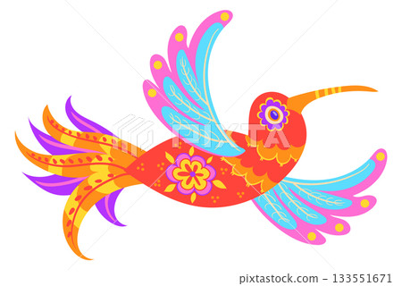 Flying bird with brazilian folk ornament. Ethnic motif Flying bird with brazilian folk ornament. Ethnic motif 133551671