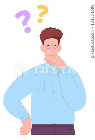 Unsure man. Work problem question. Difficulty concept Unsure man. Work problem question. Difficulty concept 133551698