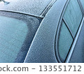 Frozen and frosted windows and roof of the car 133551712