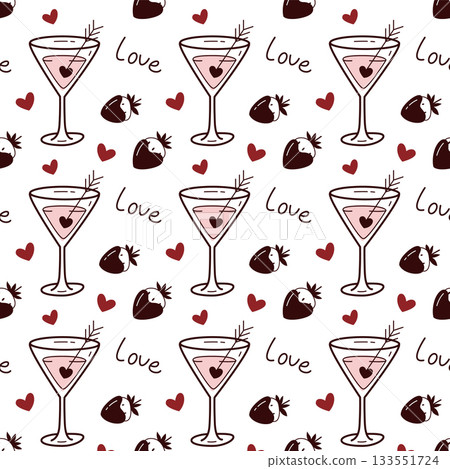 Romantic Cocktail and Strawberry Valentine Seamless Pattern Romantic Cocktail and Strawberry Valentine Seamless Pattern 133551724