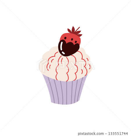Cute Cupcake with Chocolate Dipped Strawberry Illustration Cute Cupcake with Chocolate Dipped Strawberry Illustration 133551744