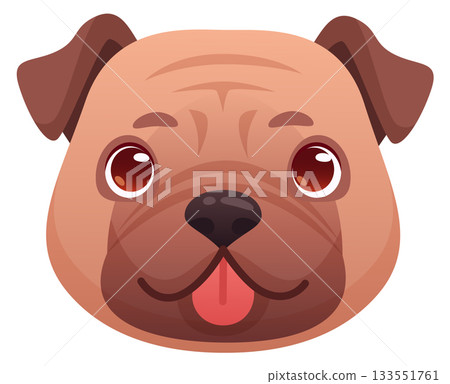 Funny pug cartoon face. Dog positive emoji Funny pug cartoon face. Dog positive emoji 133551761