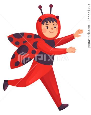 Running kid in masquerade ladybug costume. Cartoon child 133551793