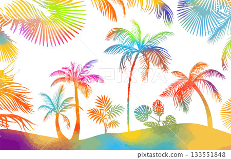 Abstraction of colored palm trees . Hand drawn. Not AI, vector illustration. Abstraction of colored palm trees . Hand drawn. Not AI, vector illustration. 133551848