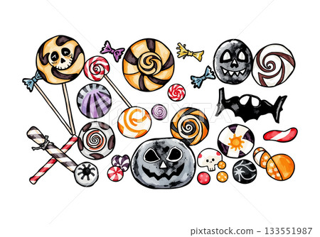 Vector illustration of a cute Halloween sweets and candies. 133551987