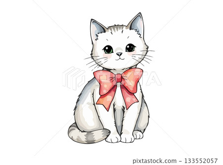 Vector illustration of a cute little kitten with a bow. Vector illustration of a cute little kitten with a bow. 133552057