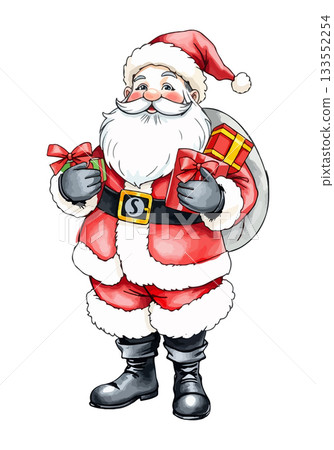Santa Claus with presents watercolor vector illustration. Santa Claus with presents watercolor vector illustration. 133552254