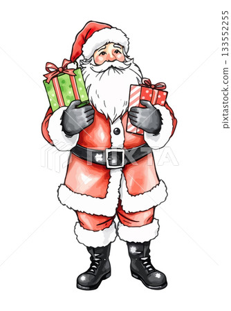 Santa Claus with presents watercolor vector illustration. Santa Claus with presents watercolor vector illustration. 133552255