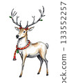 Christmas deer watercolour vector illustration. 133552257