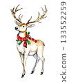 Christmas deer watercolour vector illustration. 133552259