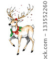 Christmas deer watercolour vector illustration. 133552260