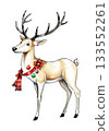 Christmas deer watercolour vector illustration. 133552261