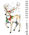Christmas deer watercolour vector illustration. 133552263