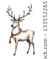 Christmas deer watercolour vector illustration. 133552265