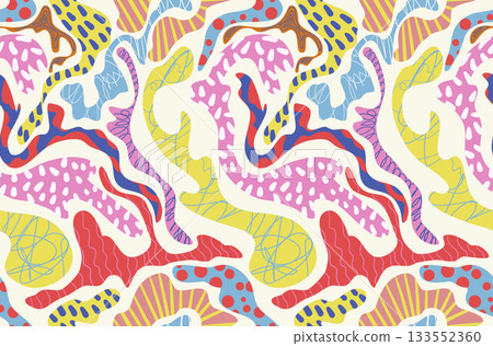 Abstract colorful organic shapes seamless vector pattern with bold modern decorative elements 133552360