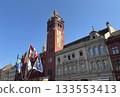 Basel Town Hall, a striking 500-year-old red building towering over Marktplatz in the old town of Basel, Switzerland 133553413
