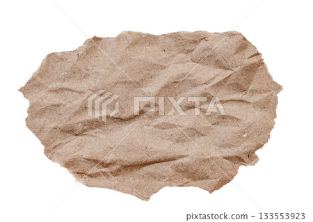 Uniform close-up of crumpled brown kraft paper, deep folds and natural structure. Paper wrinkles and patterns highlight organic surface. Copy space Uniform close-up of crumpled brown kraft paper, deep folds and natural structure. Paper wrinkles and patterns highlight organic surface. Copy space 133553923