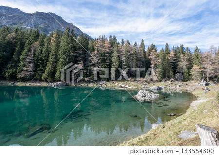 Summer time at romantic forest Lake Obernberg scenic mountain lakes landscape in Austria, Tyrol Summer time at romantic forest Lake Obernberg scenic mountain lakes landscape in Austria, Tyrol 133554300