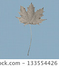 Vintage halftone maple leaf illustration created with black dots on a textured background. Retro botanical vector design element suitable for posters, prints, stickers, and modern graphic artwork. 133554426