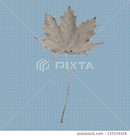 Vintage halftone maple leaf illustration created with black dots on a textured background. Retro botanical vector design element suitable for posters, prints, stickers, and modern graphic artwork. Vintage halftone maple leaf illustration created with black dots on a textured background. Retro botanical vector design element suitable for posters, prints, stickers, and modern graphic artwork. 133554426