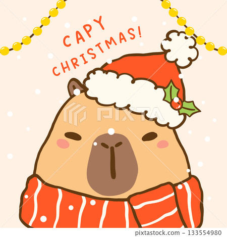 Kawaii Christmas Capybaras in scarf and Santa Hat, Cute vibrant hand drawn doodle Greeting Card Printable Kawaii Christmas Capybaras in scarf and Santa Hat, Cute vibrant hand drawn doodle Greeting Card Printable 133554980