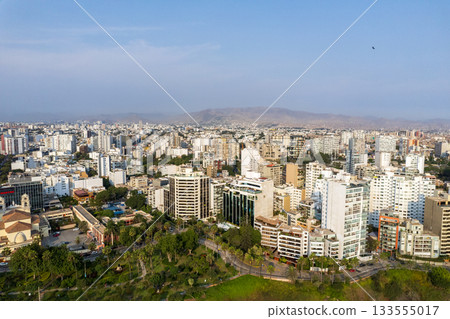 Aerial view of La Costa Verde and the Miraflores boardwalk in Lima Aerial view of La Costa Verde and the Miraflores boardwalk in Lima 133555017