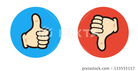 Rating marks. Thumbs up icon, thumbs down icon. Cartoon good sign. Rating marks. Thumbs up icon, thumbs down icon. Cartoon good sign. 133555157