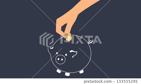hand putting coin into piggy bank hand putting coin into piggy bank 133555295