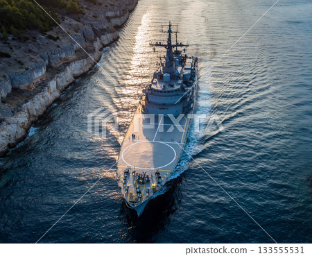 Warships passing through the strait 133555531