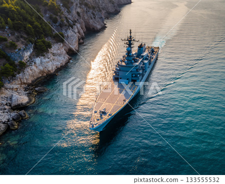 Warships passing through the strait 133555532