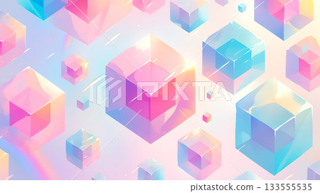 Jelly-like transparent pink and light blue pastel cube illustration background 133555535